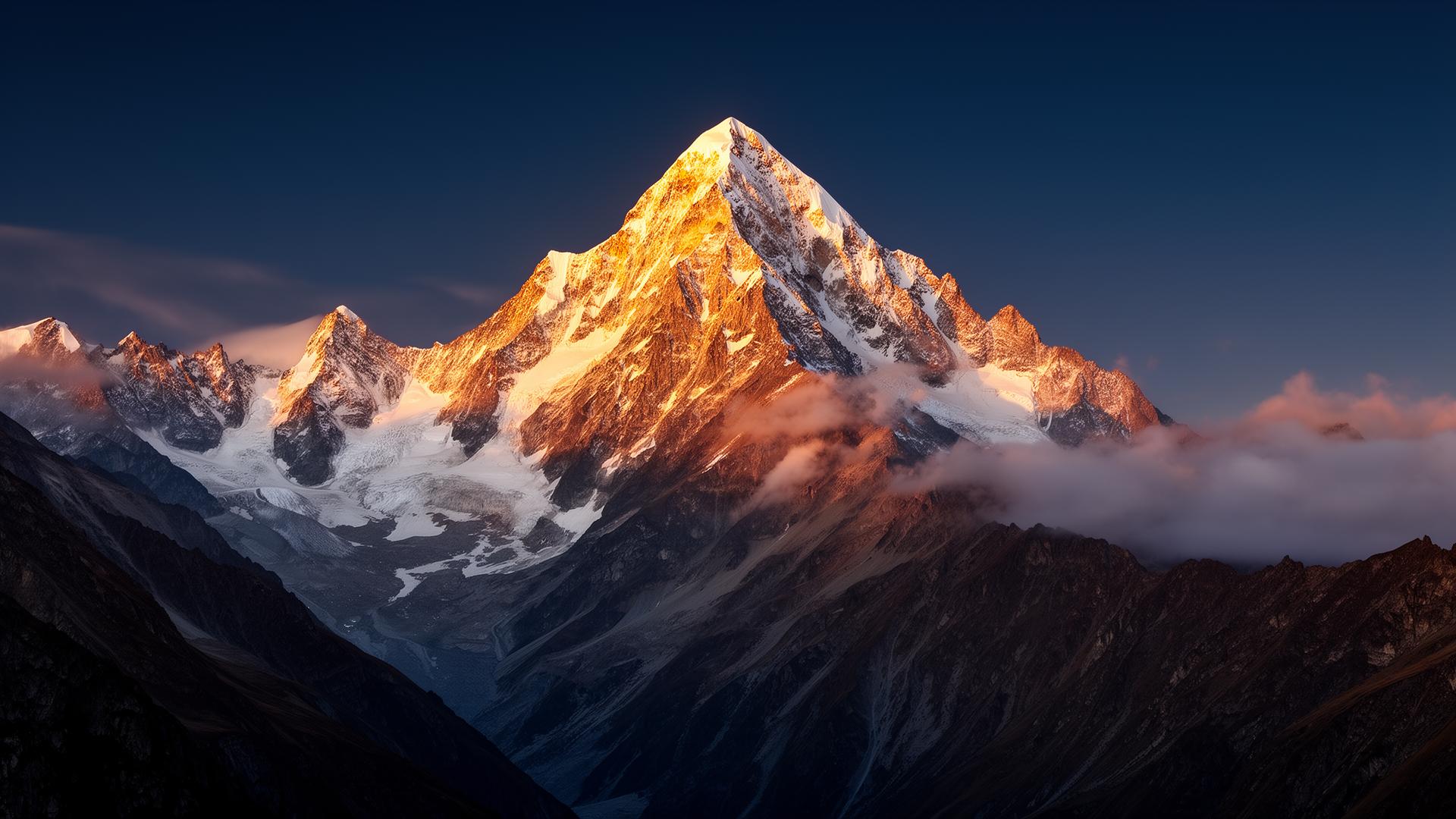 Alpine mountain peak at golden hour